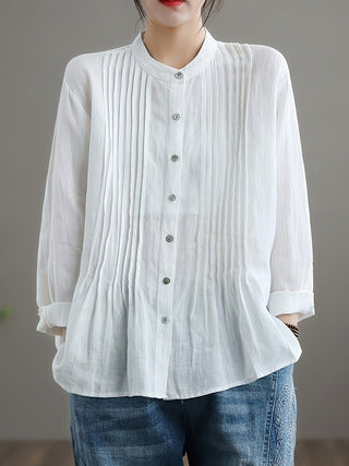Women's Casual Long-sleeved Pleated Shirt