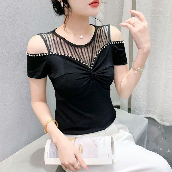 Fashion Hot Girl Sexy Off-shoulder T-shirt Women's Summer