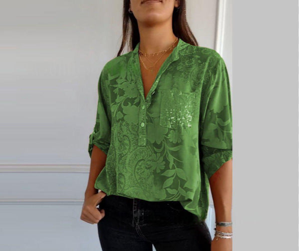 Summer New European And American Women's Fashion High-end Temperament Elegant Printed Shirt Top