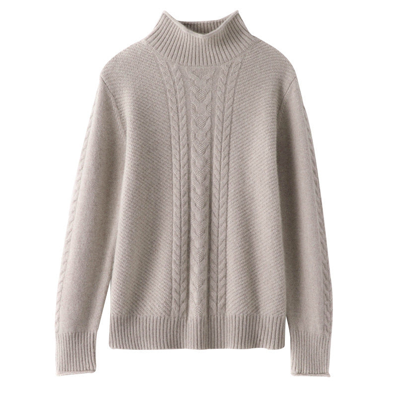 Womens Half-Turtleneck Sweater With Cable Knit And Thickened Design