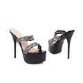 Round-toe Open-toe Strappy Woven Braided High-heel Sandals With Rhinestones