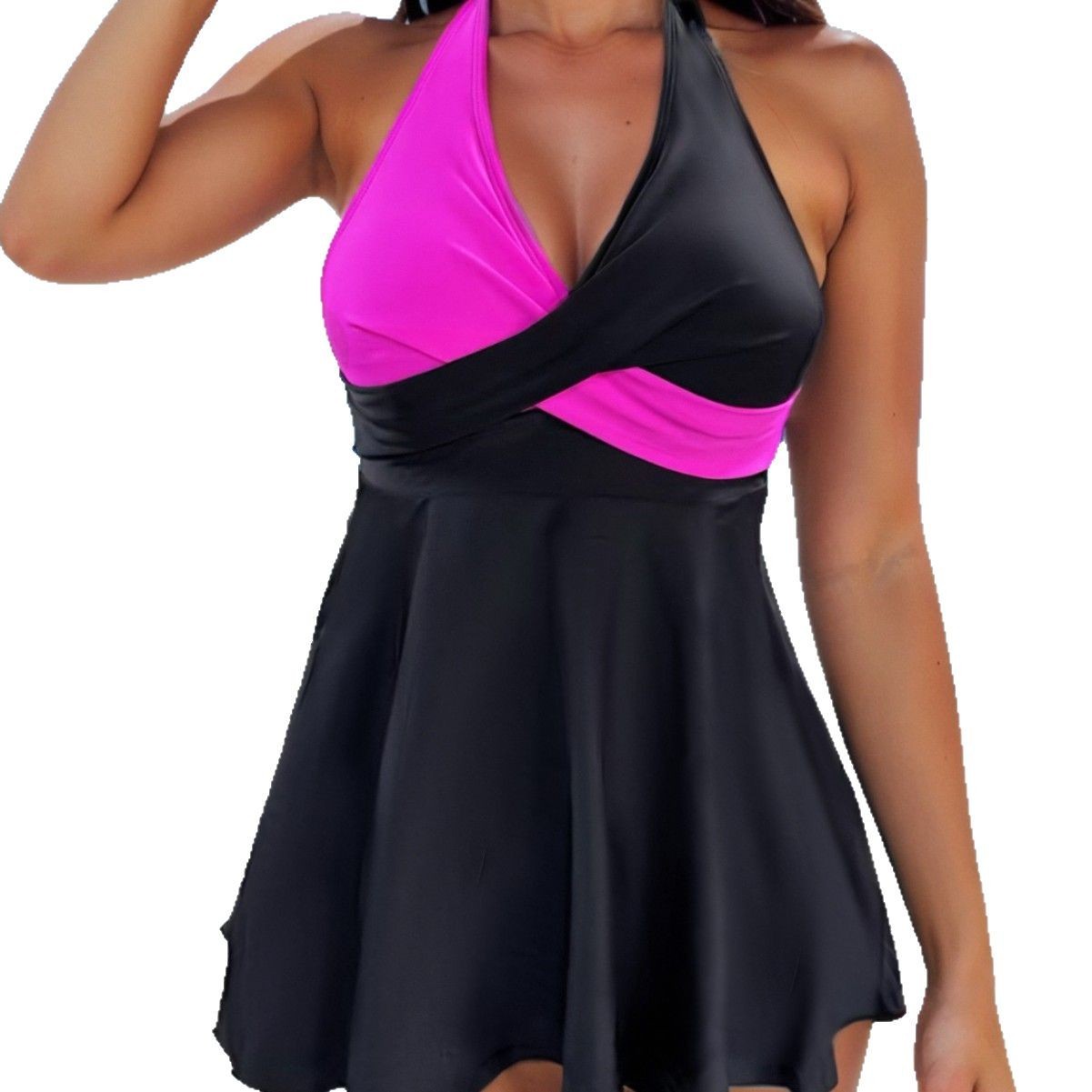 Color Matching Lace-up Boxers Split Bikini Two-piece Set Swimsuit For Women