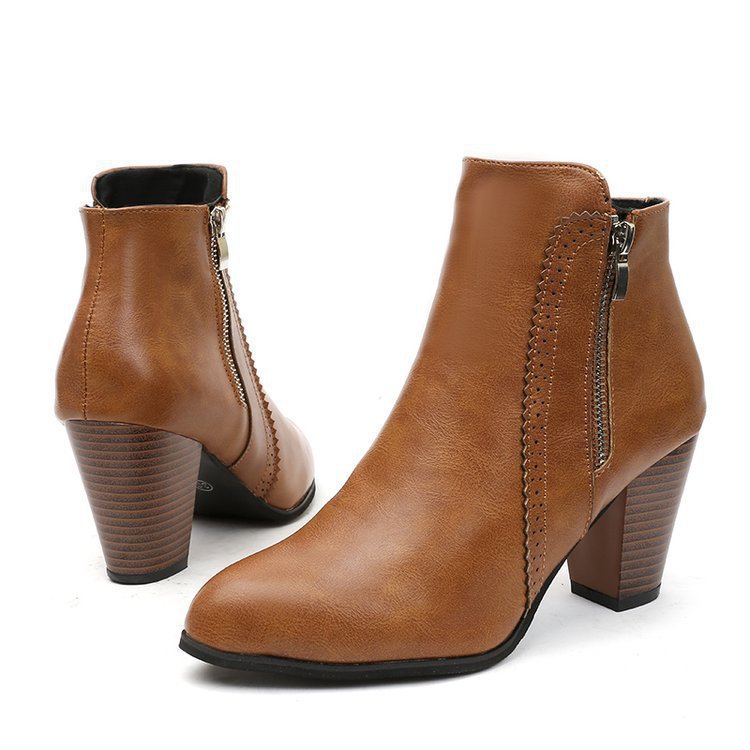 Retro Distressed Chunky Heel Side Zip Ankle Boots For Women