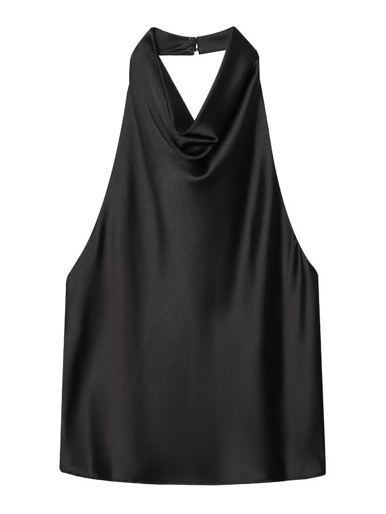 Silk Satin Elegant Halterneck Tank Top