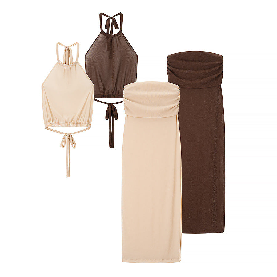 Midriff-Baring Tank Top And Sheath Maxi Dress Set