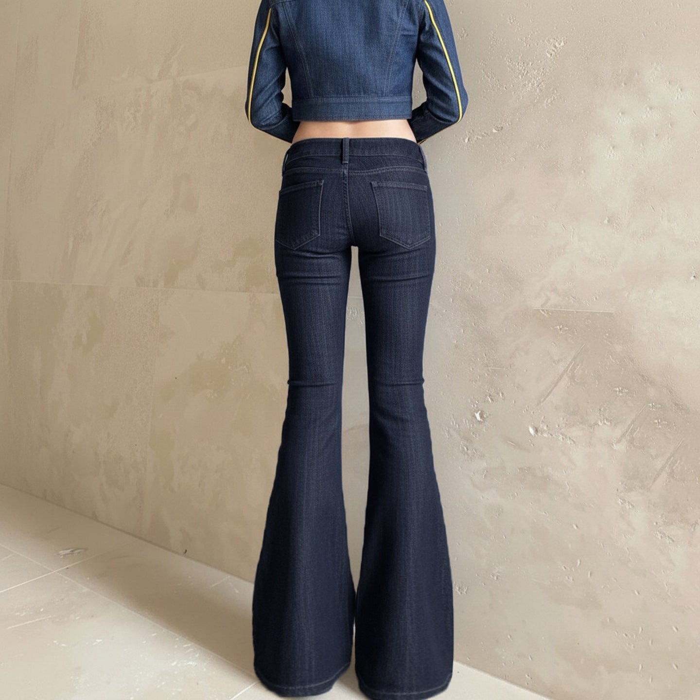 Retro Blue Low Waist Cropped Sexy Jeans Simple Style Casual Women