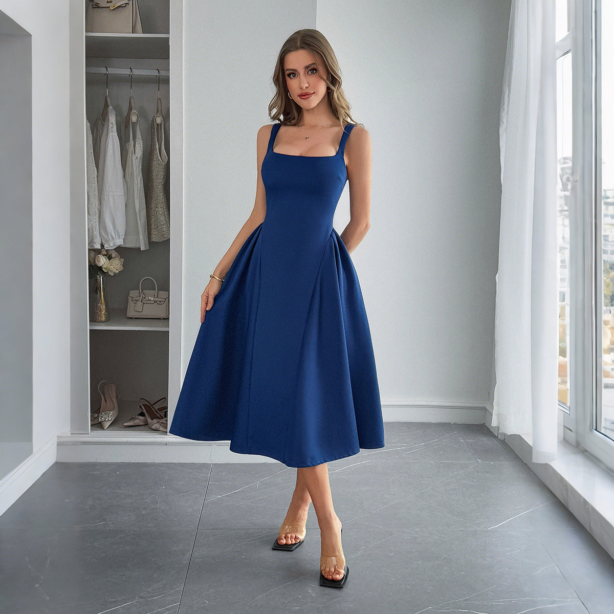 European And American Leisure Simple Camisole Line A Dress
