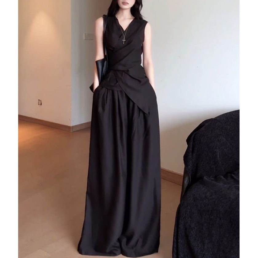 Sleeveless Waist-Cinching Slimming Set With Long Skirt