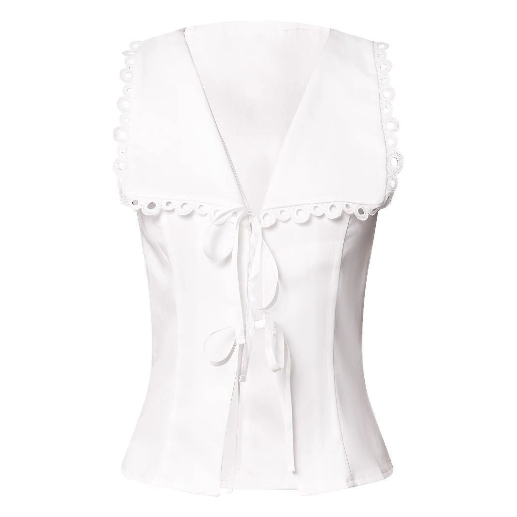 White Lace-trimmed Elegant Women's Slim-fit Sleeveless Top