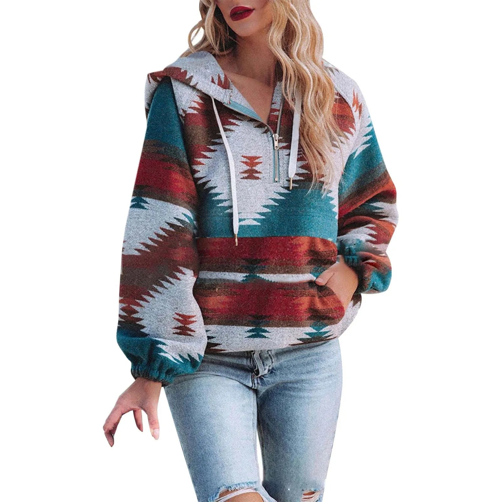 Women's Retro Fashion Half-Zip Long Sleeve Sweatshirt