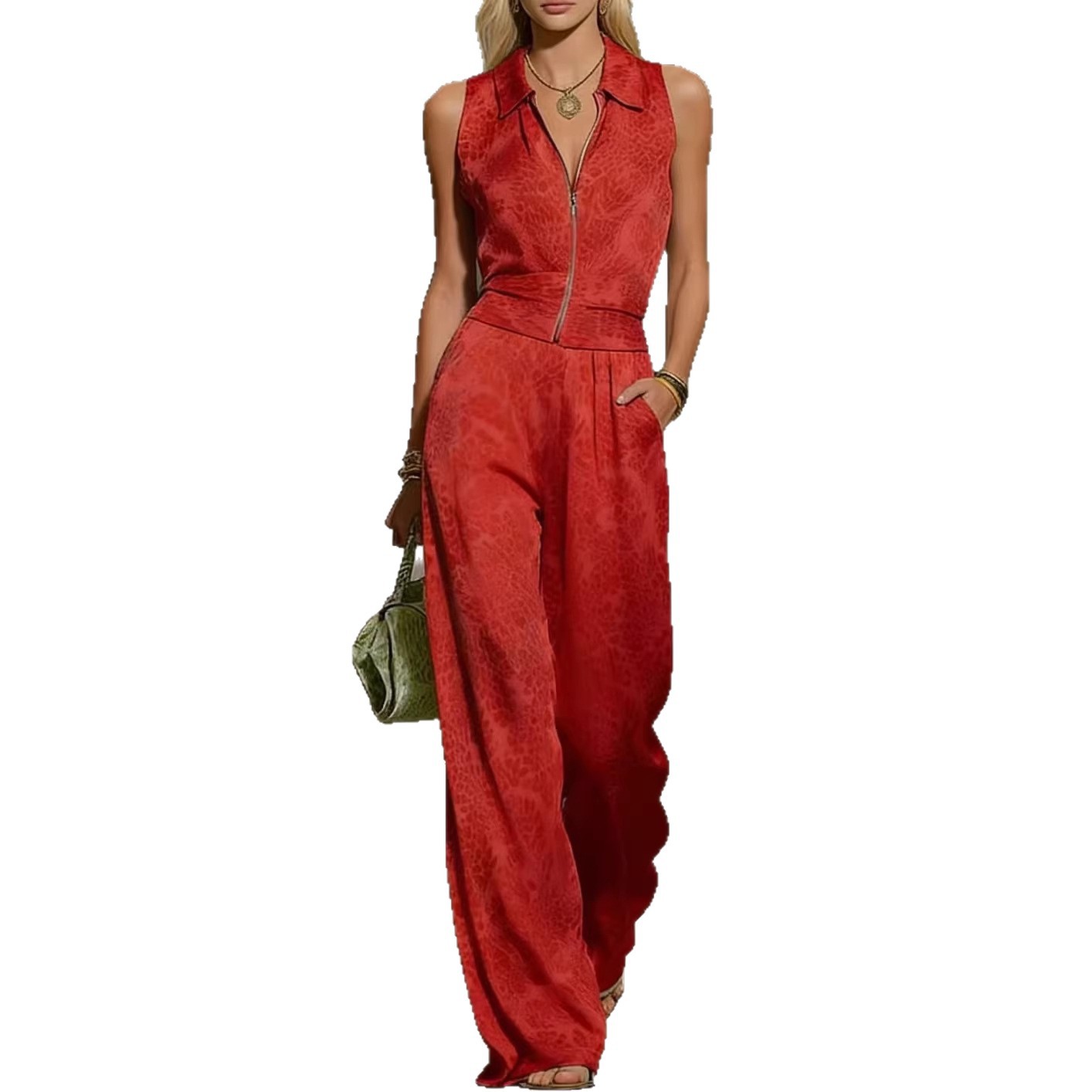 Printed Zip-up Sleeveless Jumpsuit