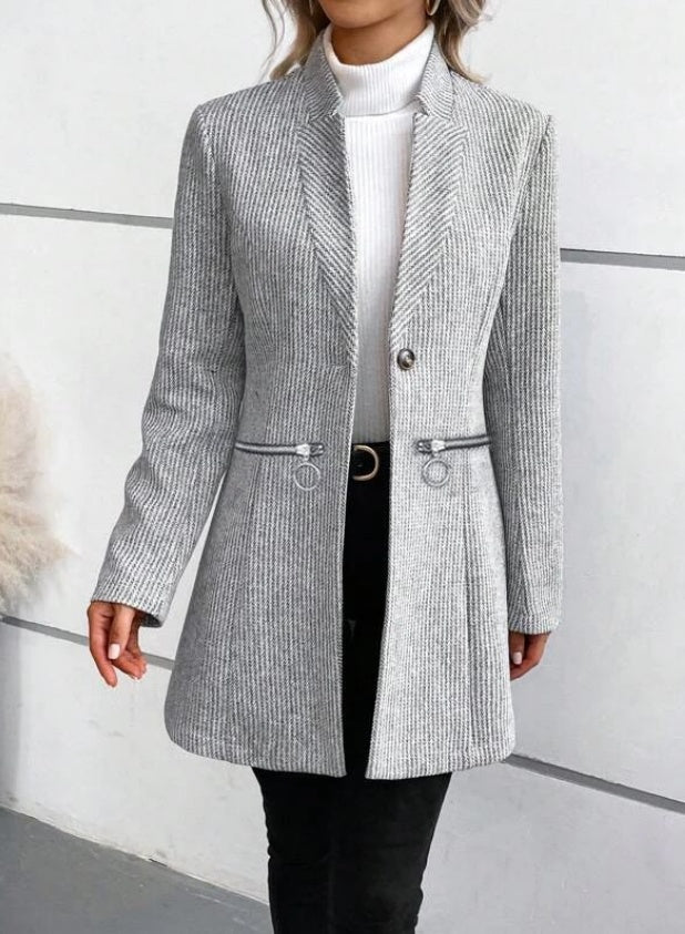 Vertical Patterned Women's Woolen Coat Casual Coat