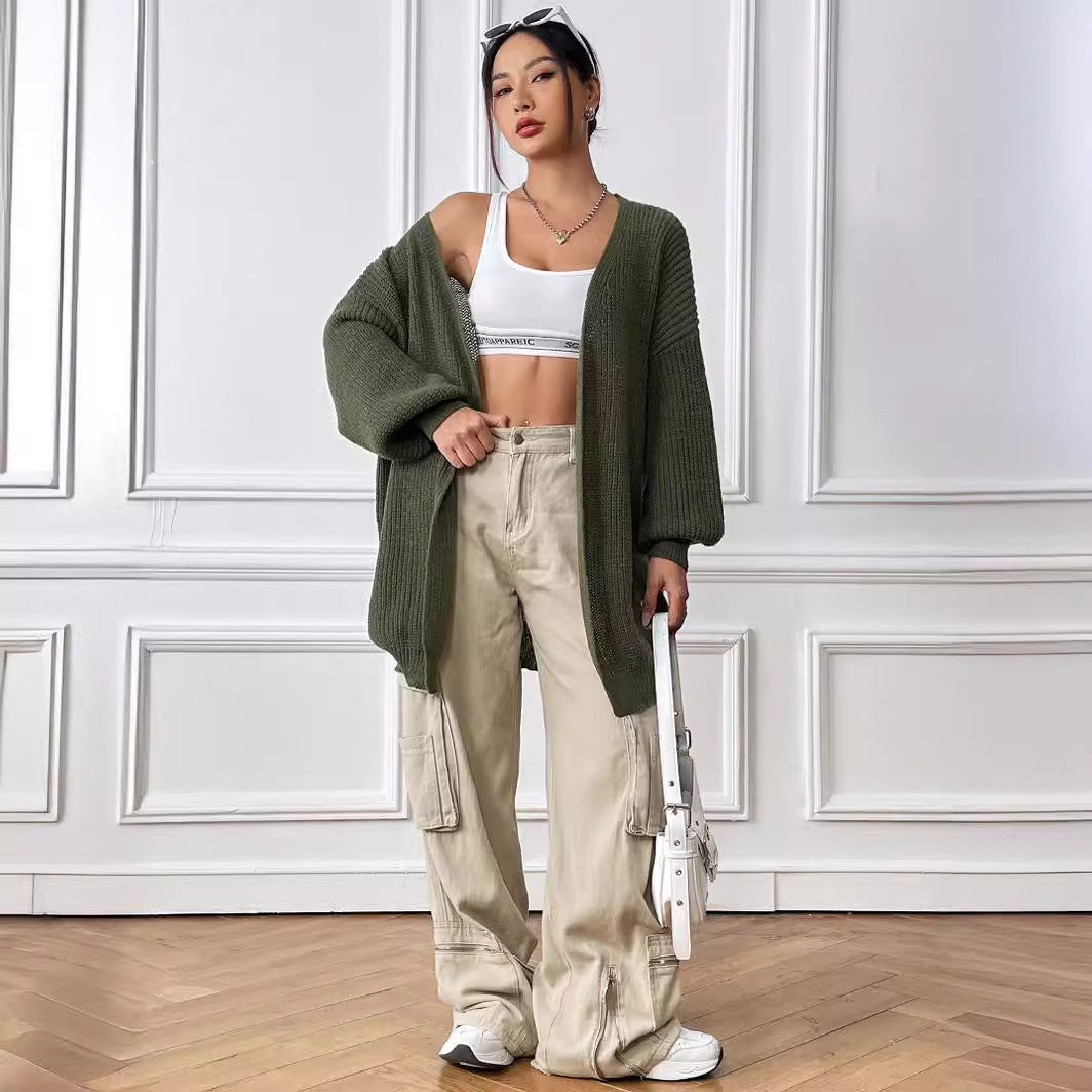 Casual Solid-color Sweater Cardigan For Fall And Winter