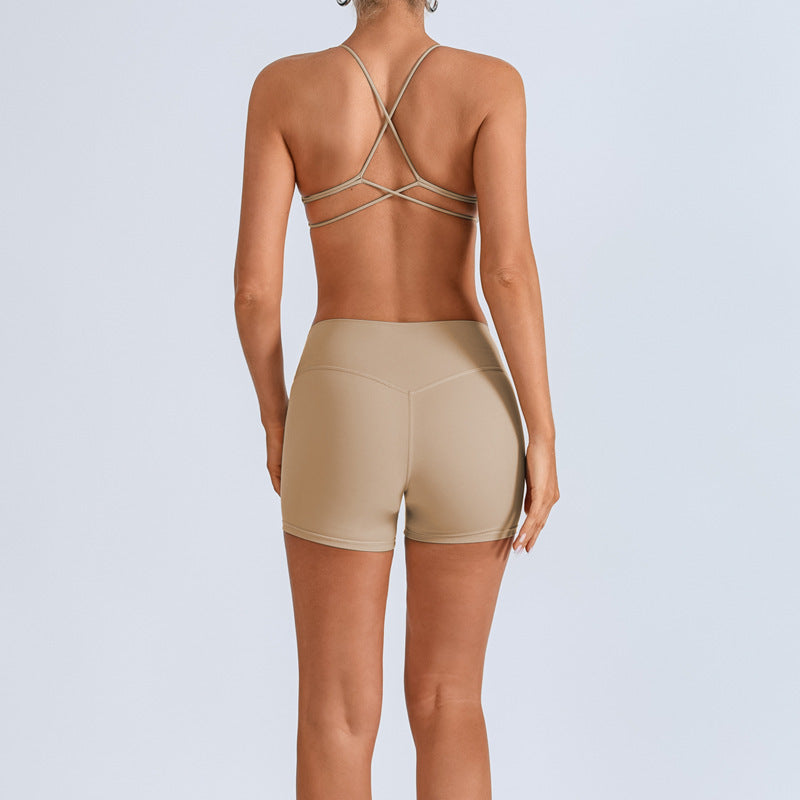 Beauty Back With Chest Pad Cross Spaghetti Strap Bra High Waist Fitness Pants