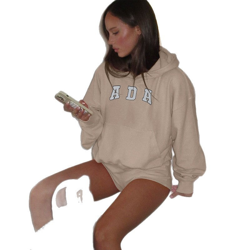 Casual And Versatile Letter Loose Hoodie With Fleece Lining For Women