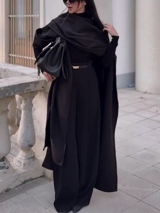Black Oversized Long Shawl Coat