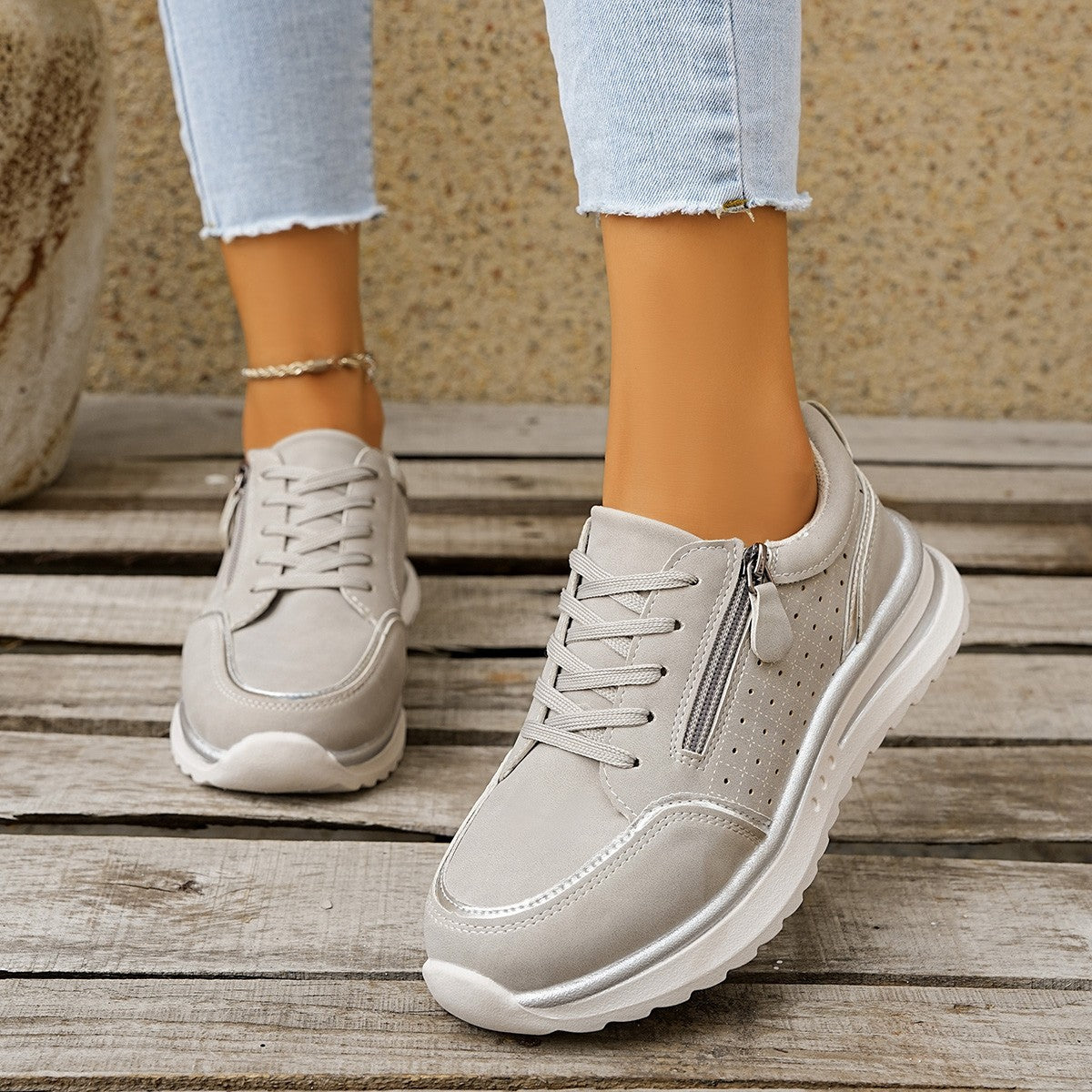 Side-zip Breathable Sneakers With A Chunky Sole For Comfort
