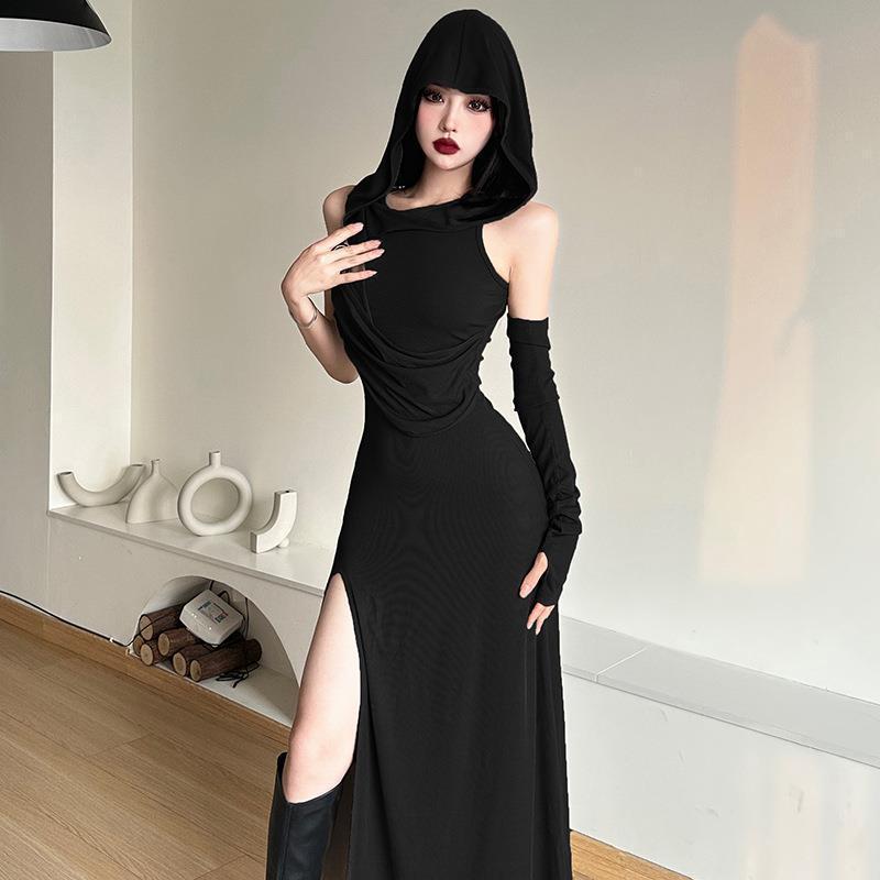 European And American Solid Color Sexy High Waist Hip Hooded Dress Women