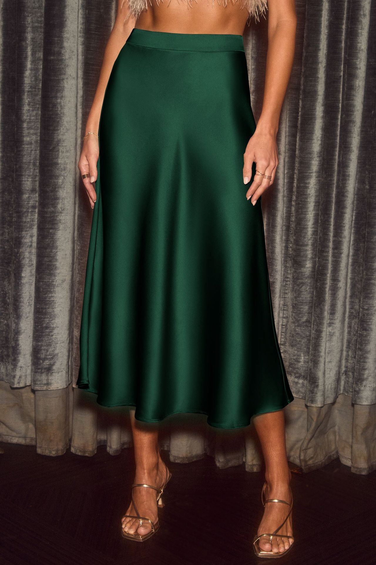 Lady A Solid Color Satin Springsummer New Fashion Slim-fit Skirt