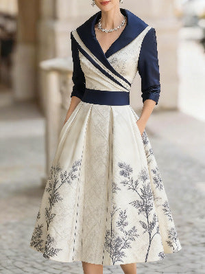 Elegant 3D Digital Print Long-Sleeve Dress