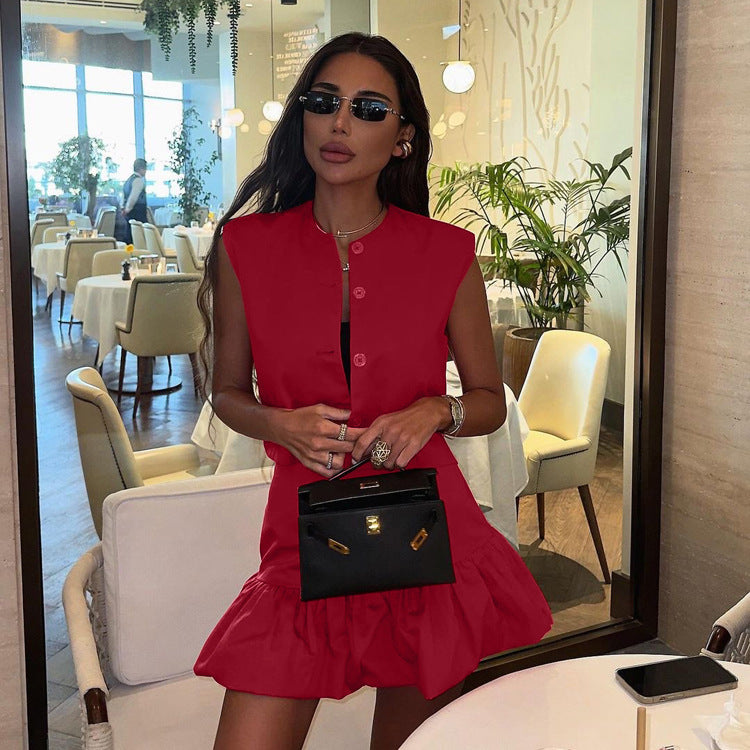 Sleeveless Shirt Vest Top Fishtail Skirt Two-piece Set