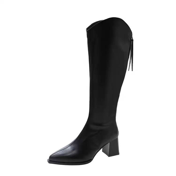 Plus-Size Womens Chunky-Heel Pointed-Toe Mid-Calf Fashion Boots In A Casual Style