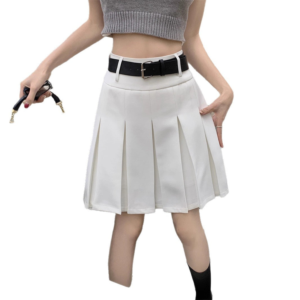 Preppy-style High-waisted Pleated Skirt With A Designer Touch