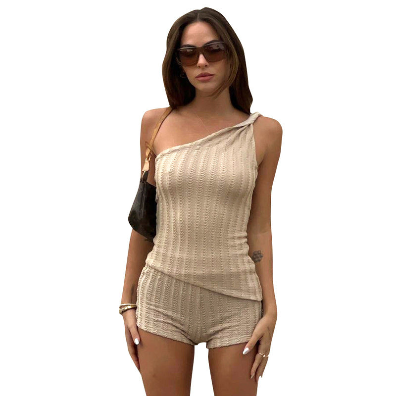 One Shoulder Sleeveless Backless Shorts Casual Sexy Suit