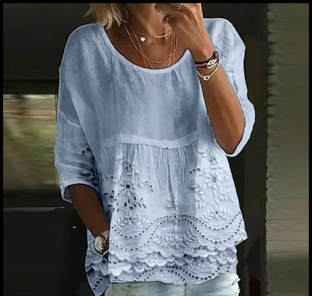 Women's T-shirt Casual Spider Bat Digital Print Mid Sleeve Pleated Round Neck Top