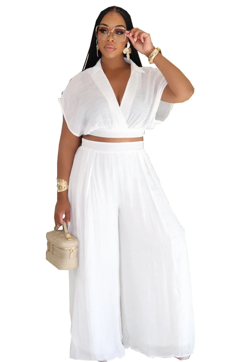 Solid-color Lapel Fashionable Loose-fitting Set