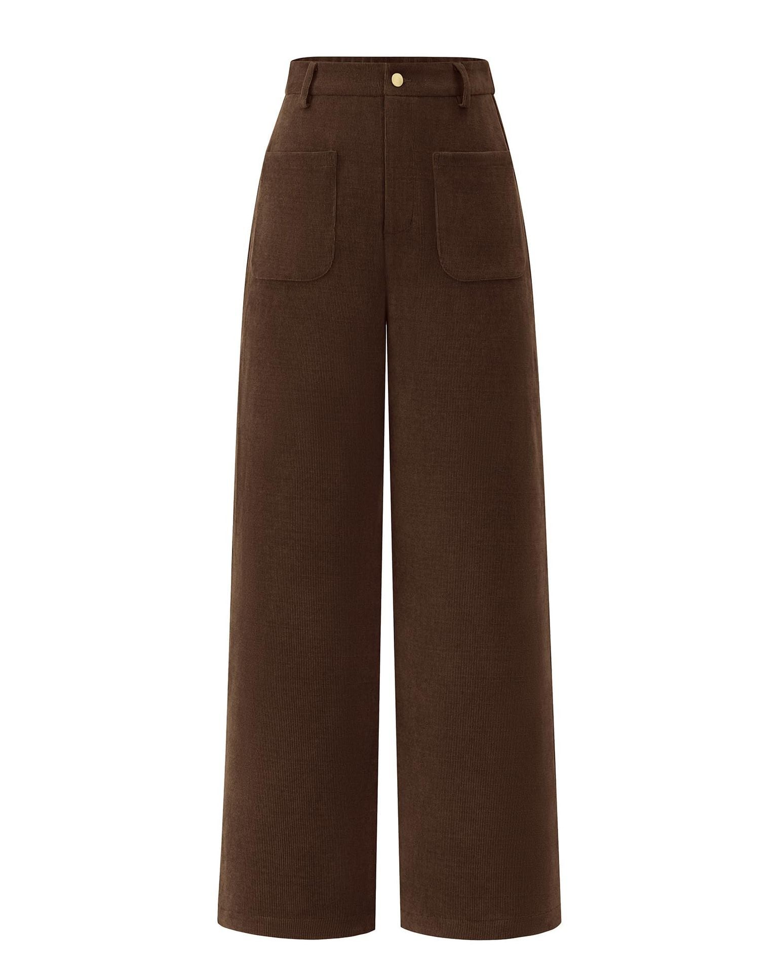 Stretch High Waist Button Wide Leg Pants