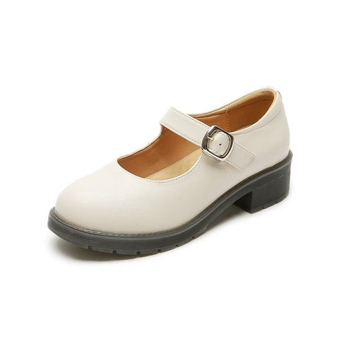 Womens Small Leather Shoes With Retro Japanese-Style Buckles