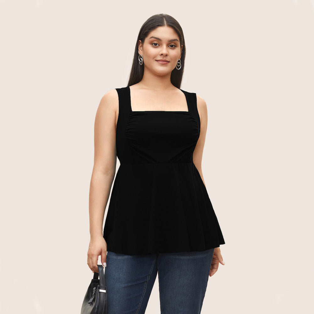 French Square Neck Unique High-end Design Loose Sleeveless Top