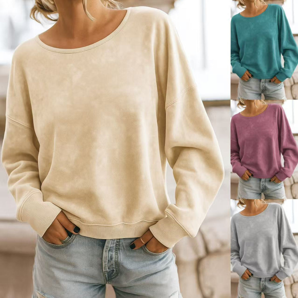 Casual Loose Fashion Long Sleeve Rendering Print Round Neck Knitted Sweater Hoodie