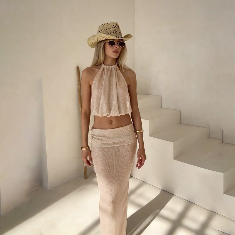 Midriff-Baring Tank Top And Sheath Maxi Dress Set