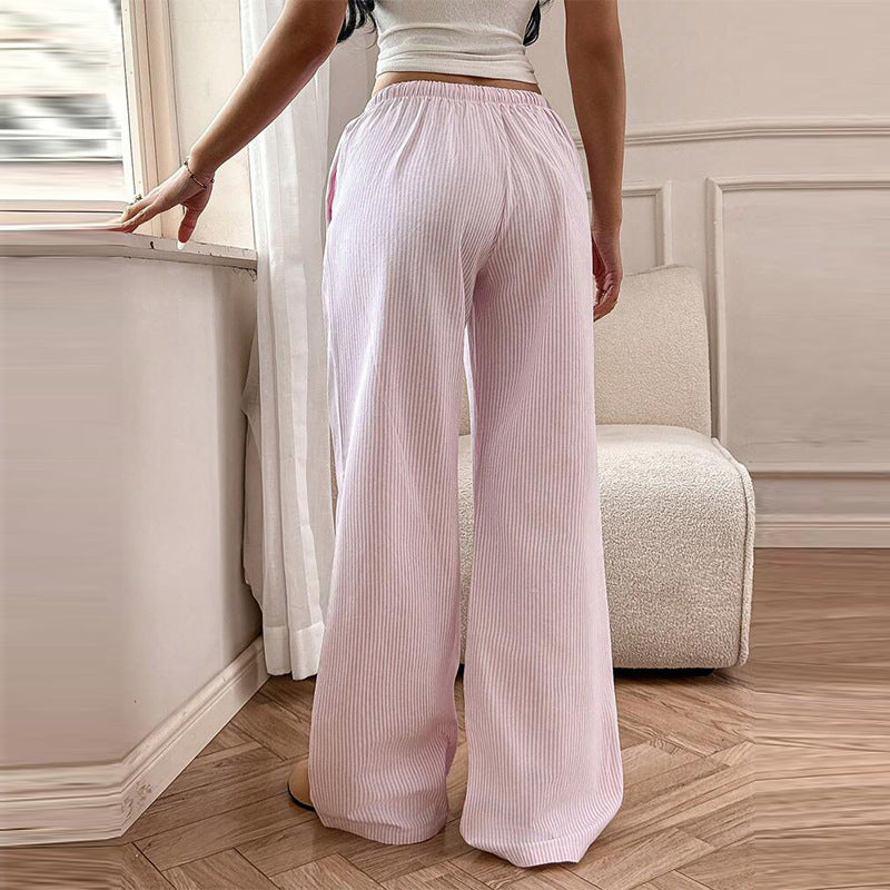 Women's Versatile Solid Color Striped Casual Wide Leg Pants