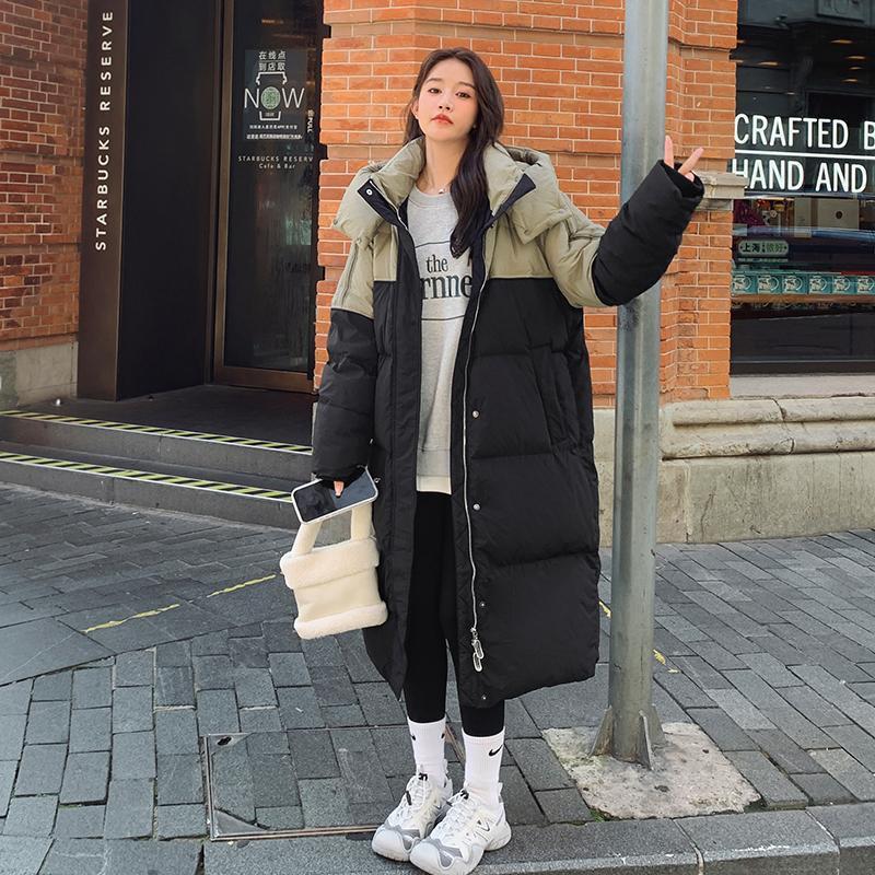 Women's Mid-length Loose Contrast Patchwork Down Cotton-padded Jacket