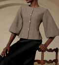 Best-selling Vintage Beige Belted Blazer With Balloon Sleeves