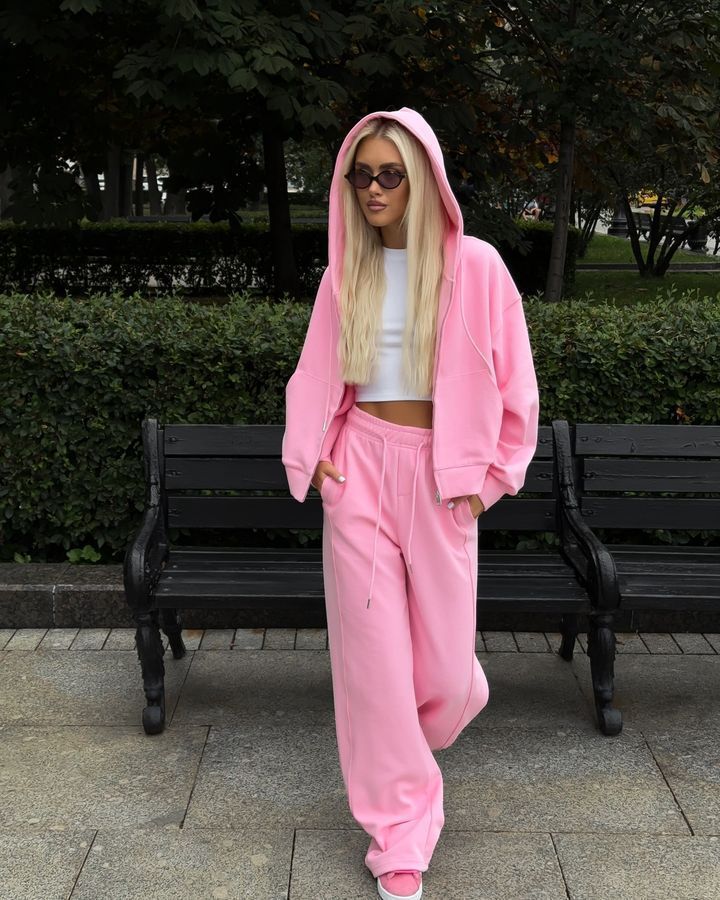 Zipper Hooded Sport Cardigan Lace-up Trousers Two-piece Casual Suit