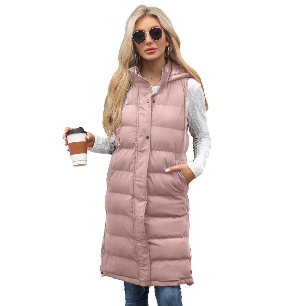 Ladies Hooded Sleeveless Zipper Cotton Padded Thickened