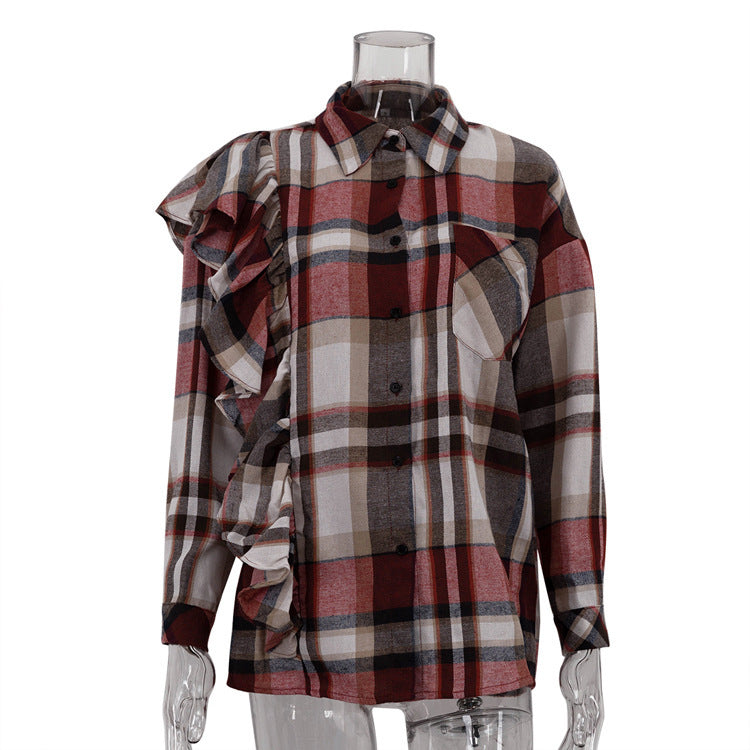 Plaid Lapel Long Sleeve Cardigan Shirt