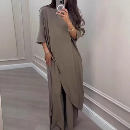 Wide-Leg Pants Suit Fashionable And Casual Solid Color