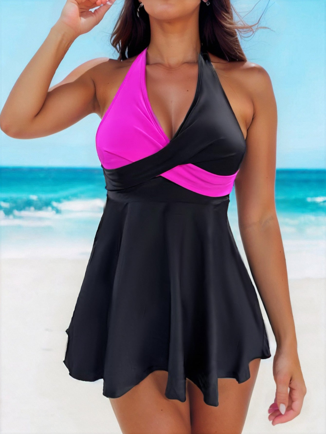 Color Matching Lace-up Boxers Split Bikini Two-piece Set Swimsuit For Women