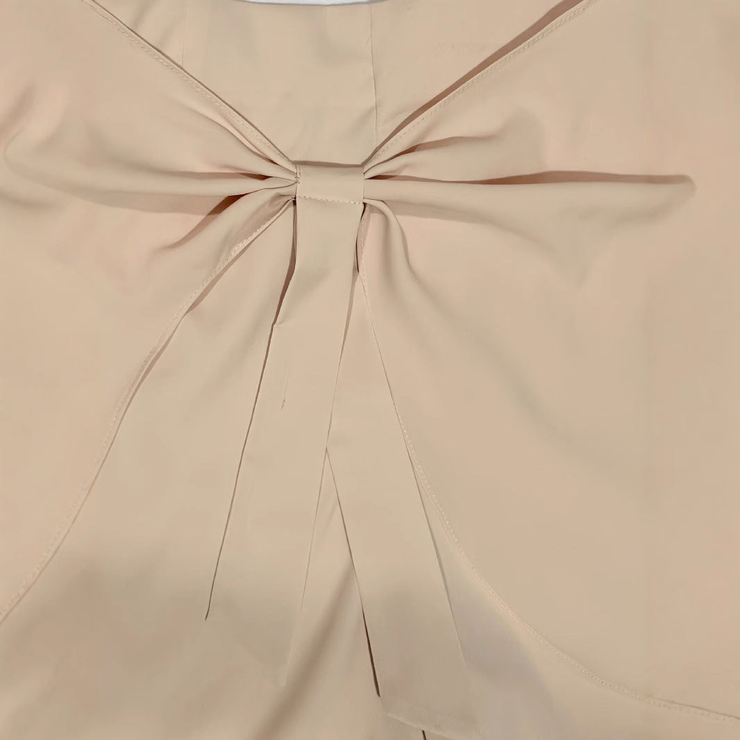 Bow-tie Designed High-waisted Wide-leg Shorts