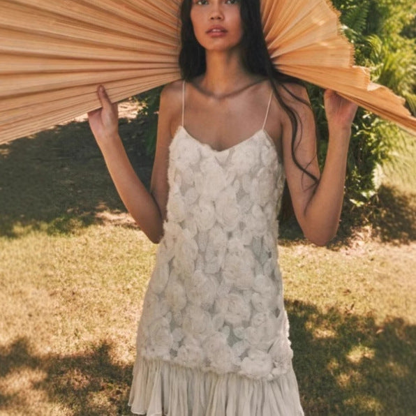 Three-dimensional Flower Patchwork Strap Dress