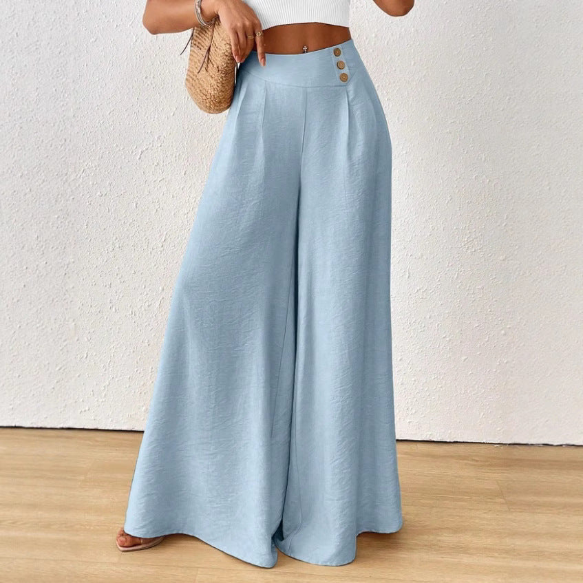 Stylish And Elegant Mid-rise Wide-leg Pants With A Flared Hem