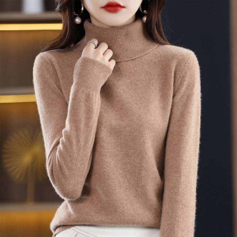 Womens High-neck Wool Sweater A Loose Versatile Knit Perfect For The Office