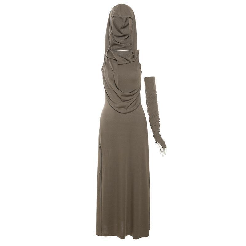 European And American Solid Color Sexy High Waist Hip Hooded Dress Women