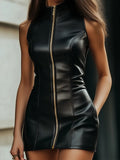 Black Slim Fit Flattering Zip-up Dress