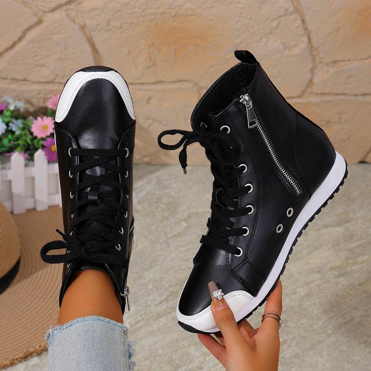 Womens Stylish Side-zip Flat Ankle Boots